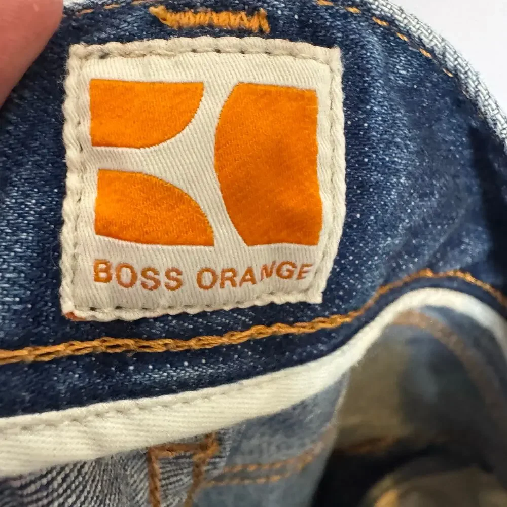 Boss Orange Men Jeans 34x34 Button Fly Distressed Raw Hem Straight Fit Y2K Denim